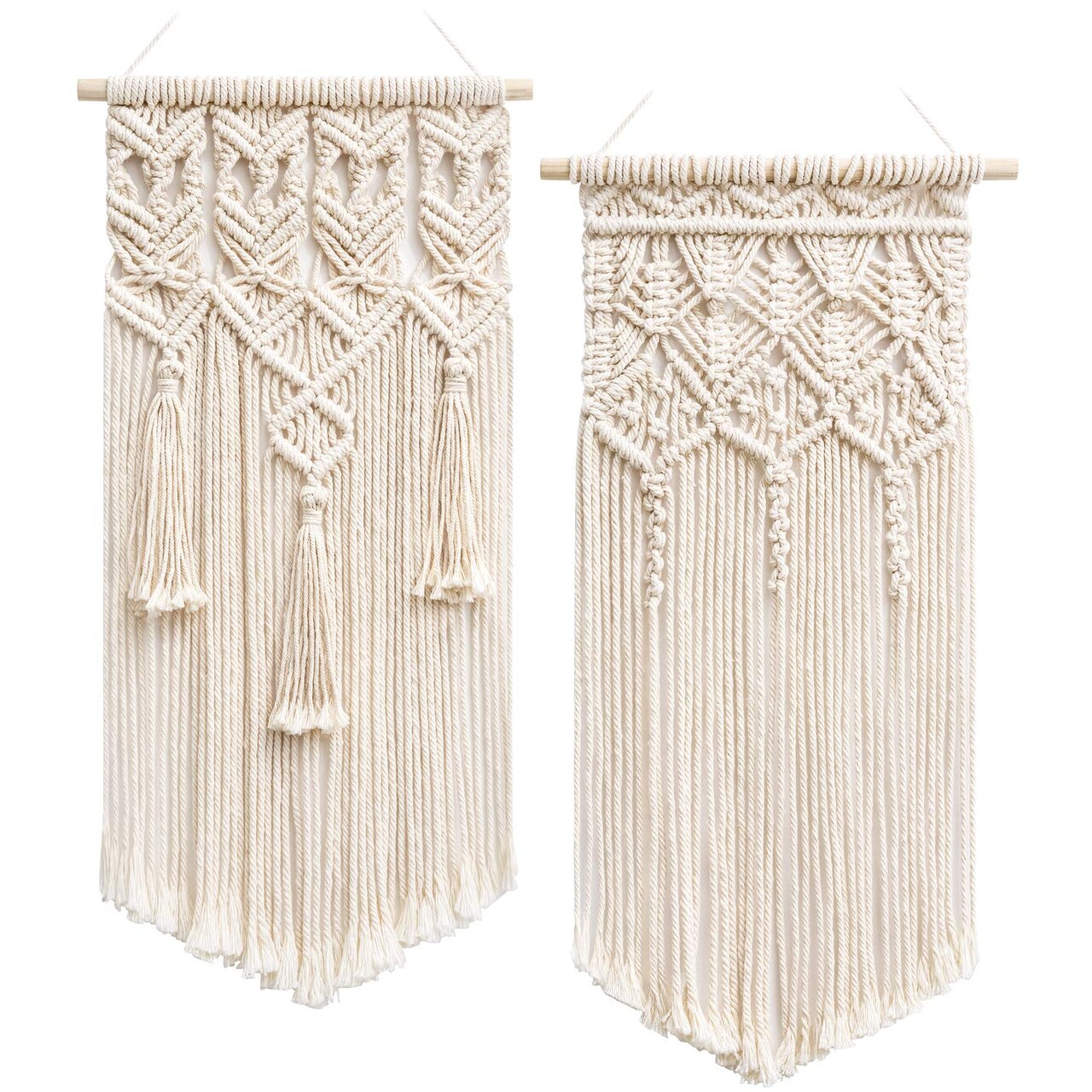 2 Pcs Macrame Woven Wall Hanging Boho Chic Geometric Art Decor - Beautiful Bedroom Nursery Apartment Home Decoration, Gift for Girls Adults Birthday Christmas, Small Size 18" L x 9.5" W